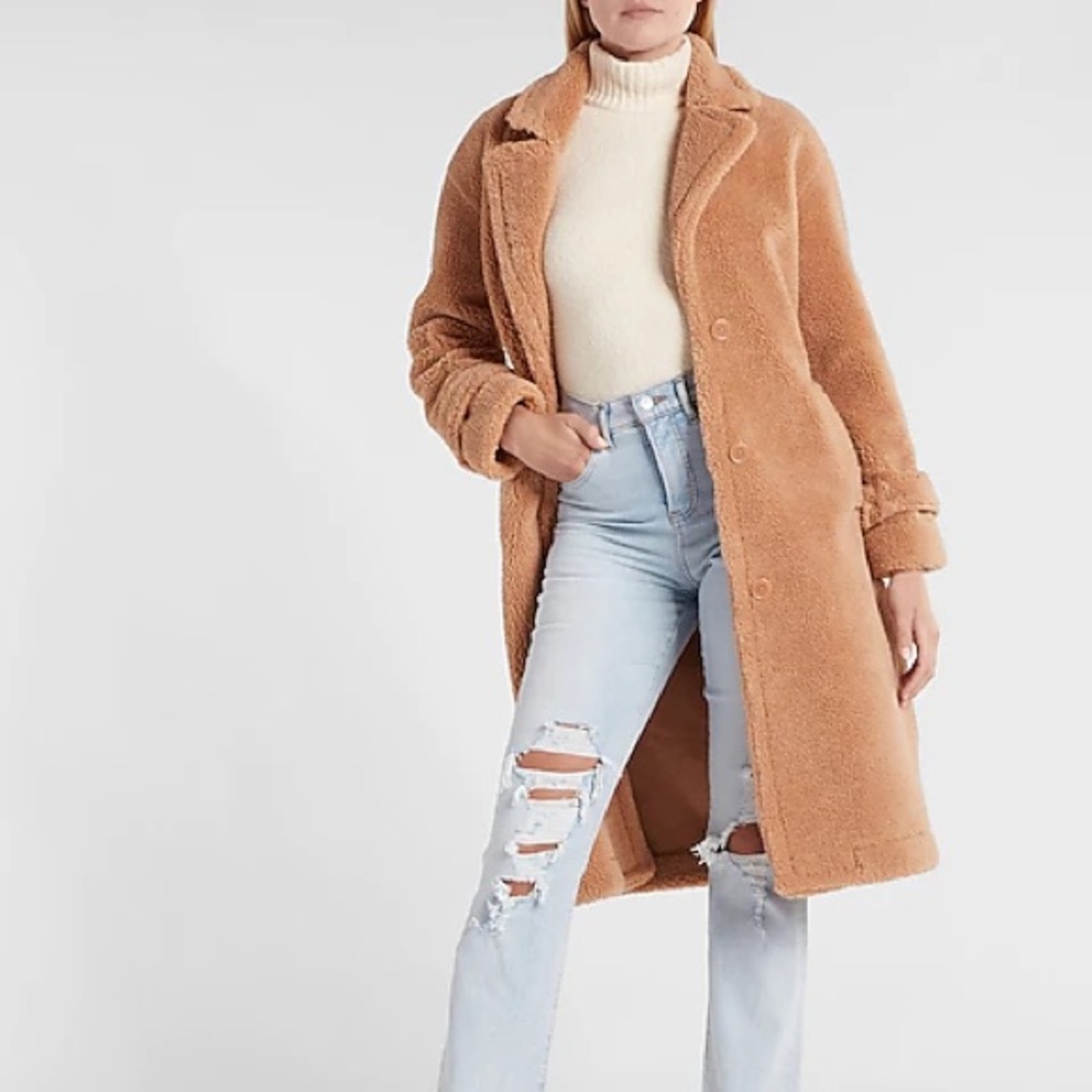 BRAND NEW! Faux Shearling Button Front Coat - Size Small